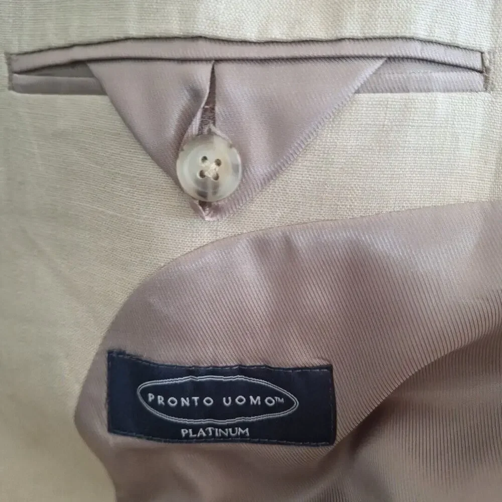 Pronto Uomo Platinum Linen Blazer Sport Jacket Double Vent 2 Button Men Size 46R - Picture 8 of 9
